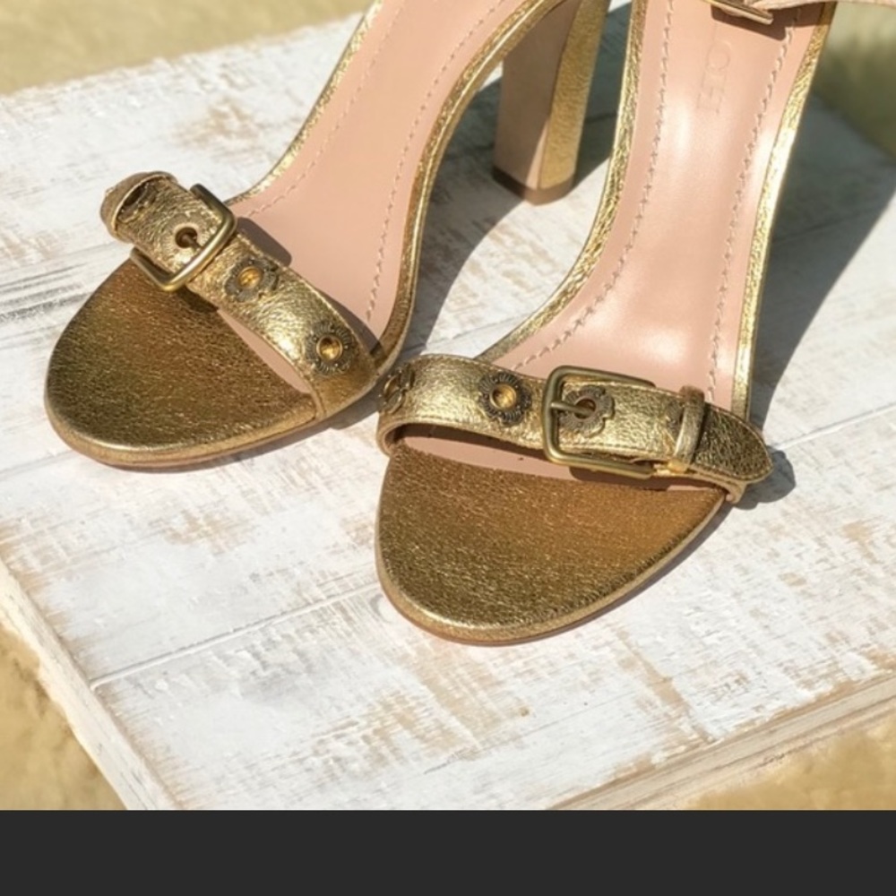 COACH Gold Ankle strap sandals  Sz 8 brand new party shoes elegant heels - Picture 7 of 16